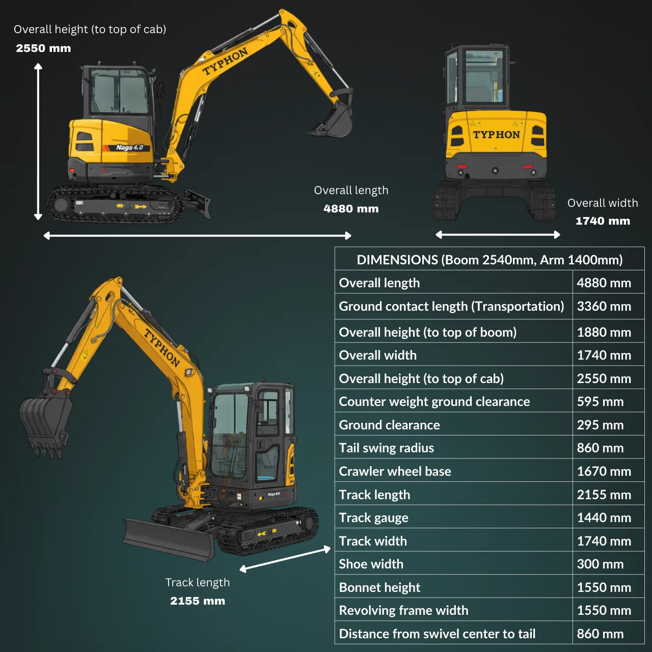 TYPHON NAGA 4.0 Mini Excavator with 4 Ton 24.4hp Yanmar Diesel Engine Metal Track ISO SAE control switch, AC Heater Cabin, 2 Travel Speed from American Loader — image 2