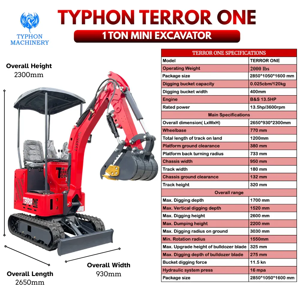 TYPHON TERROR ONE STORM 1 Ton Mini Excavator Trench Digger with Hydraulic Oil Cooler Canopy & Wide Bucket Ideal for Garden, Farm, Park & Road Work Digging, Drilling, Bull-Dozing from American Loader — image 2