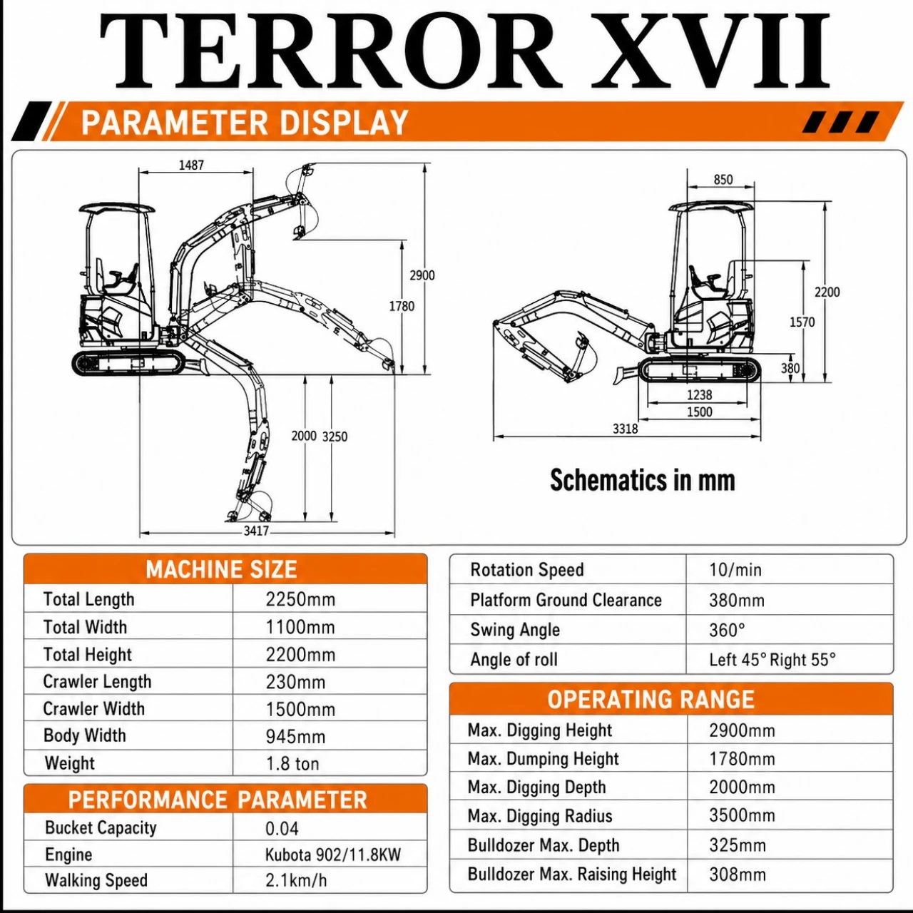2025 4,000 lb TYPHON TERROR XVII Cabin Mini Excavator Rubber Track with Kubota D902 Diesel Engine USA from American Loader — image 2