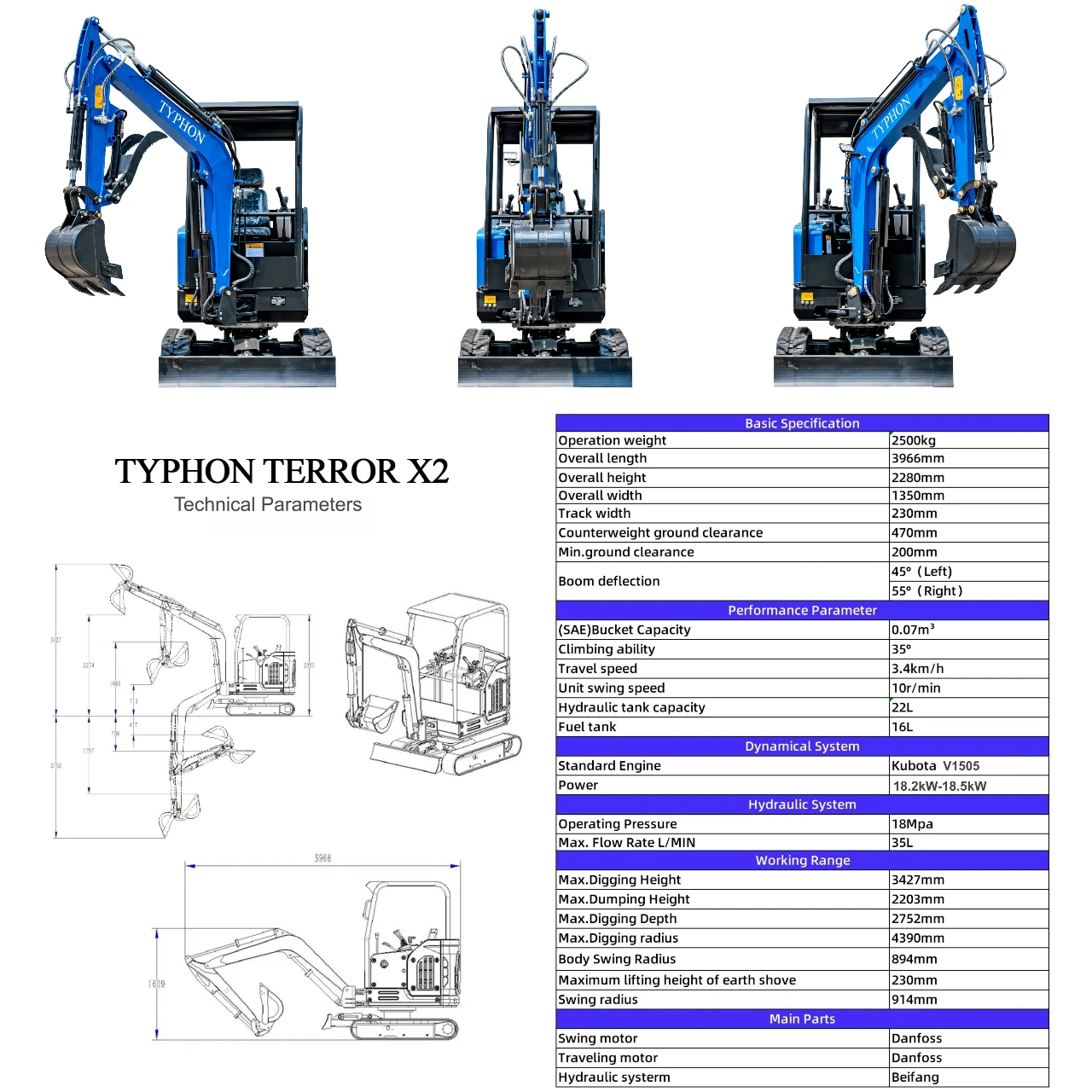 TYPHON TERROR X2 STORM Mini Excavator 2.5 Ton Diesel Kubota V1505 Engine USA from American Loader — image 2