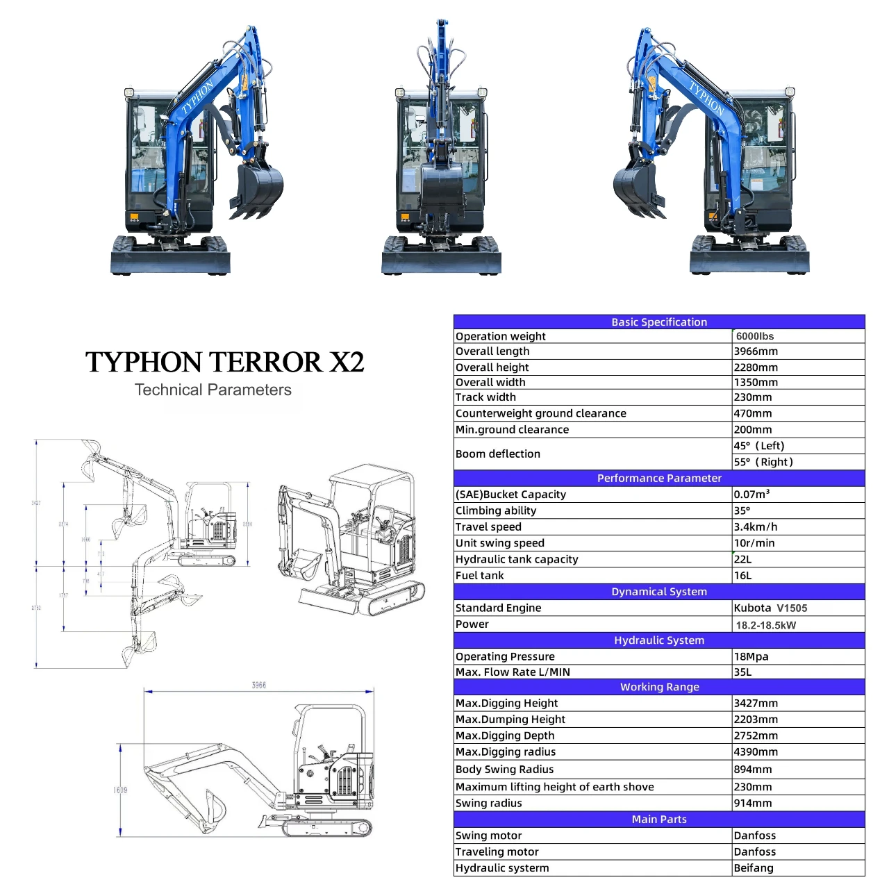 TYPHON TERROR X2 Mini Excavator 2.7 Ton EPA Diesel Kubota V1505 Engine USA from American Loader — image 2