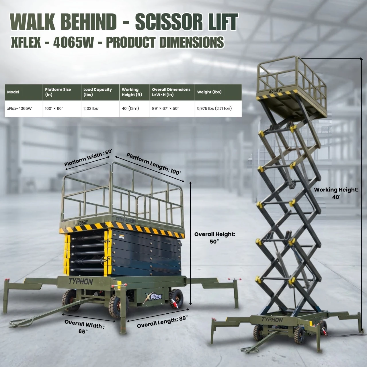 TYPHON xFlex-4065W Walk-Behind Scissor Lift 2.7 Ton with Assisted Walking, Manual outriggers of 40 ft lifting Height & 110V Electric from American Loader — image 2