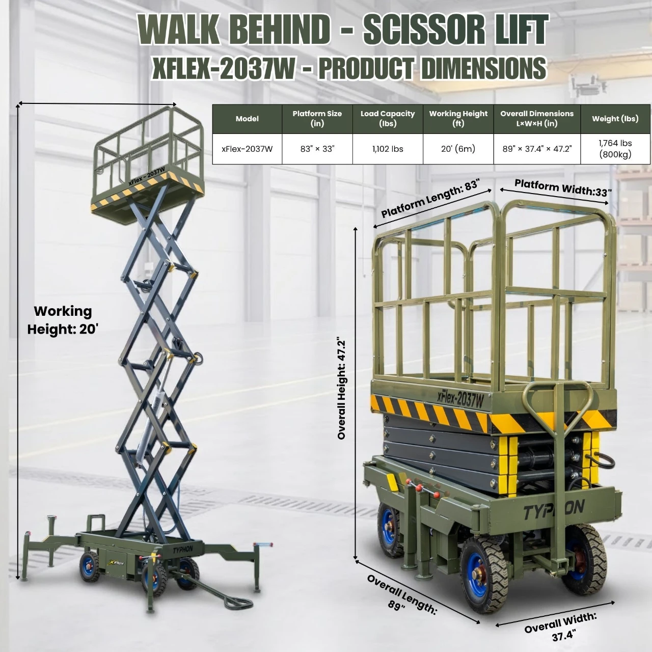 TYPHON xFlex-2037W Walk-Behind Scissor Lift comes with 20ft Working Height and Manual outriggers 1102 lbs load capacity 110V Electric from American Loader — image 2