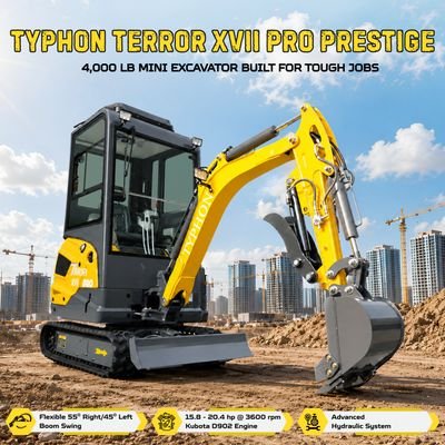 TYPHON TERROR XVII PRO Prestige Edition Mini Excavator 4000LB Kubota D902 Diesel, Enclosed Cab with AC/Heat, Hydraulic Thumb from American Loader — image 12