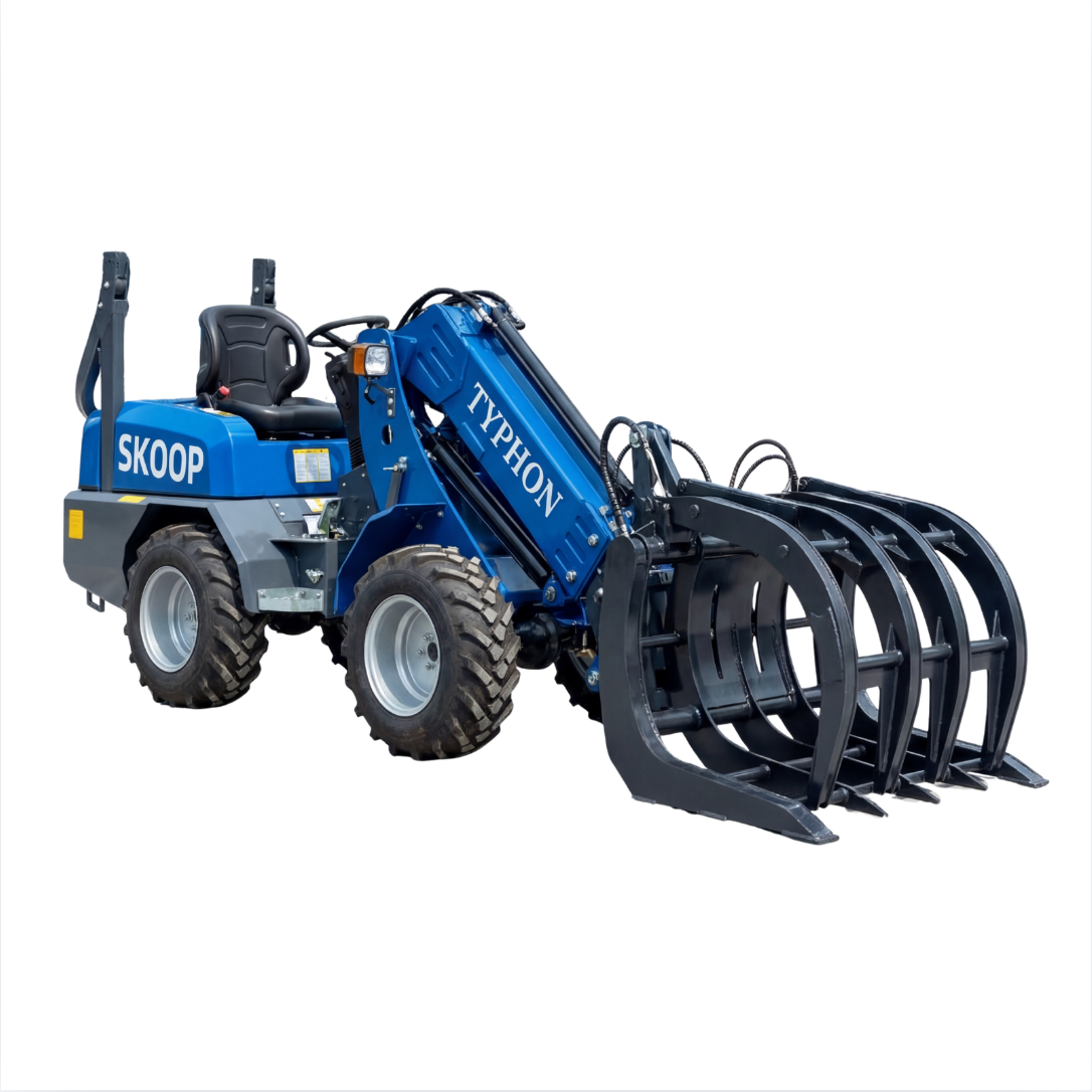 SKOOP wheel loader with grapple attachment for material handling